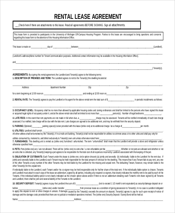 FREE 11+ Sample Rental Lease Forms in PDF MS Word Excel