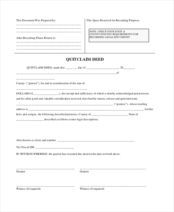 FREE 10+ Sample Quitclaim Deed Forms in PDF MS Word