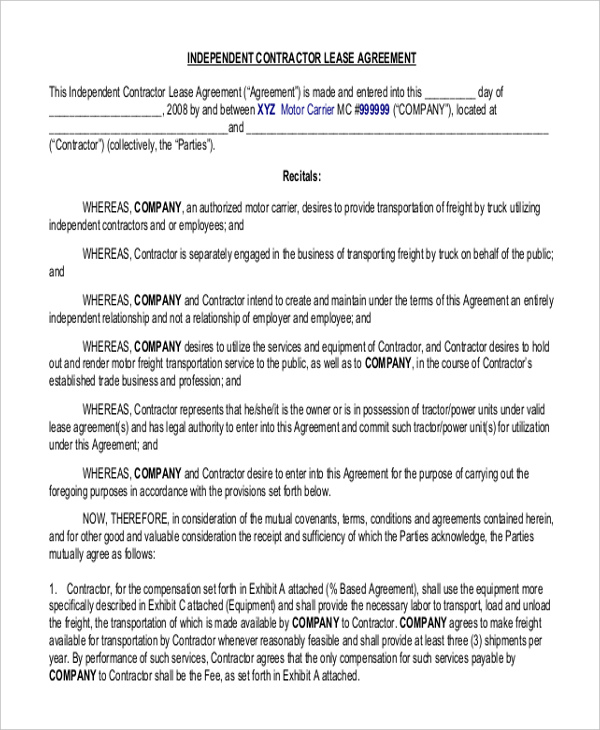 FREE 12+ Sample Independent Contractor Agreement forms in