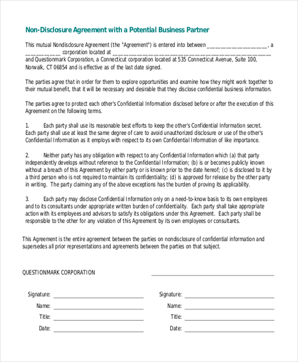 FREE 11+ Sample NonDisclosure Agreement Forms in PDF MS Word