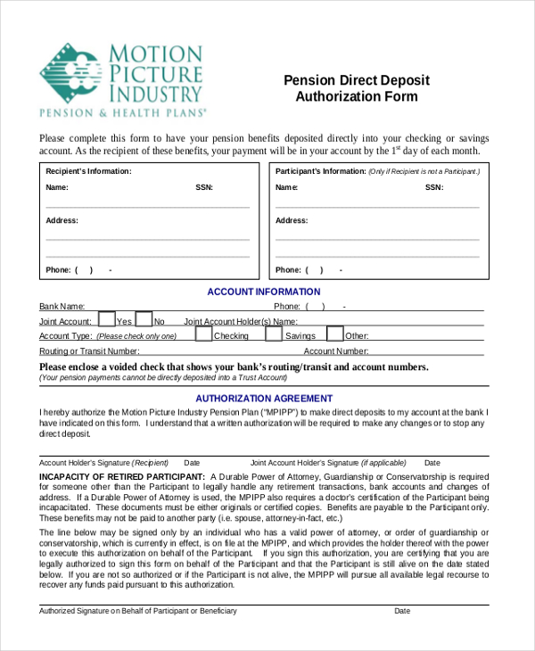 FREE 12+ Sample Direct Deposit Authorization Forms in PDF MS Word Excel