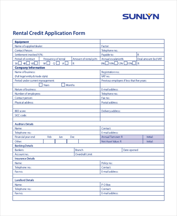 FREE 13+ Sample Credit Application Forms in PDF MS Word Excel