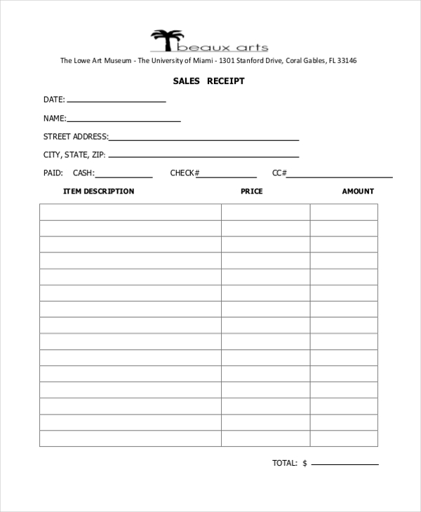 FREE 11+ Sample Sales Receipt Forms in PDF MS Excel Word