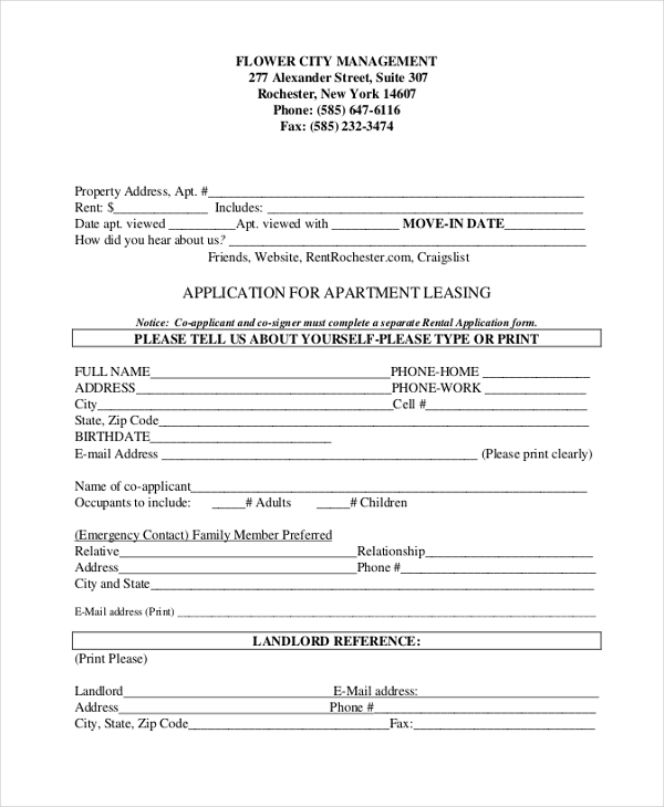 FREE 10+ Sample Apartment Application Forms in PDF MS Word