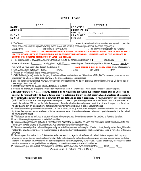 FREE 11+ Sample Rental Lease Forms in PDF MS Word Excel