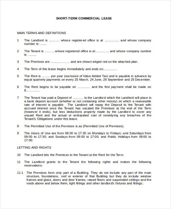 FREE 8+ Sample Commercial Lease Forms in PDF MS Word