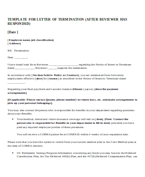 FREE 9+ Sample Employee Termination Letters in PDF MS Word