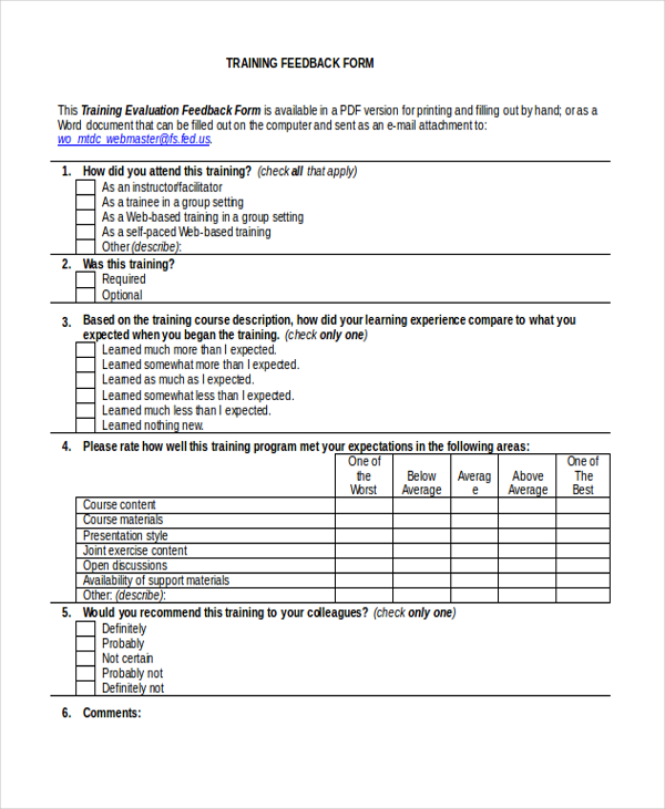 FREE 12+ Sample Feedback Forms in PDF Excel MS Word