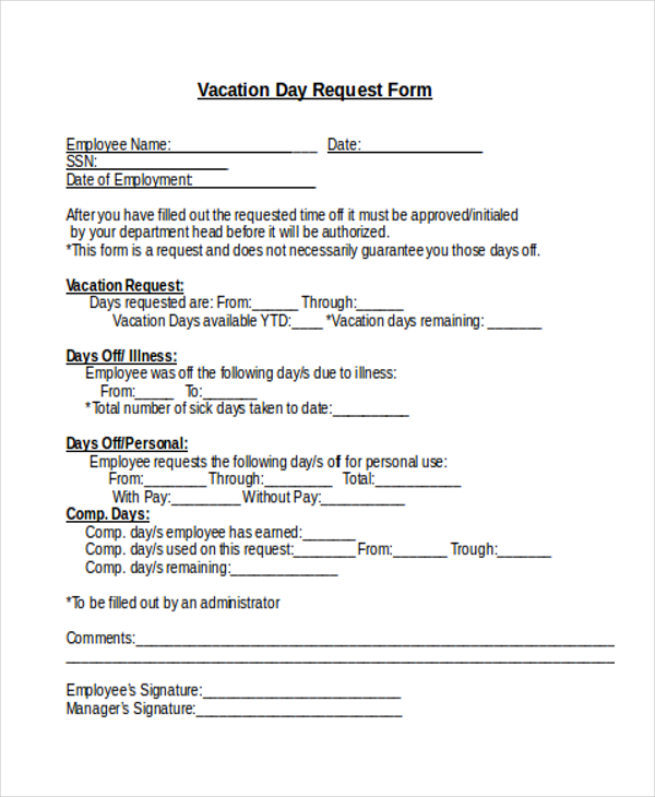 FREE 12+ Sample Vacation Request Forms in PDF MS Word Excel