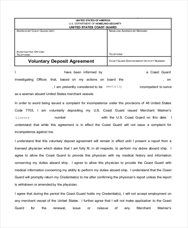 FREE 11+ Sample Deposit Agreement Forms in PDF