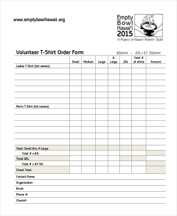 FREE 11+ Sample TShirt Order Forms in MS Word PDF Excel