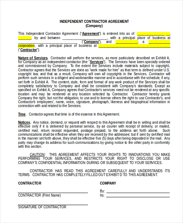 FREE 12+ Sample Independent Contractor Agreement forms in PDF MS Word Excel FREE 12+ Sample Independent Contractor Agreement forms in PDF MS Word Excel