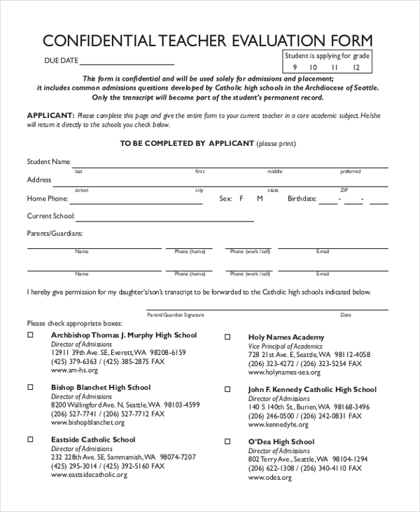 Teacher Evaluation Form By High School Students ESSAEMINHAARTE