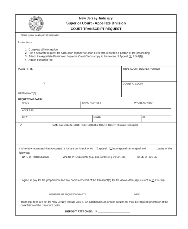 FREE 10+ Sample Transcript Request Forms in PDF Excel Word