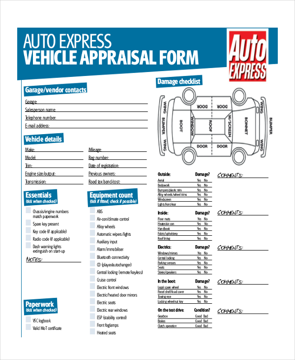 FREE 8+ Sample Car Appraisal Forms in PDF MS Word
