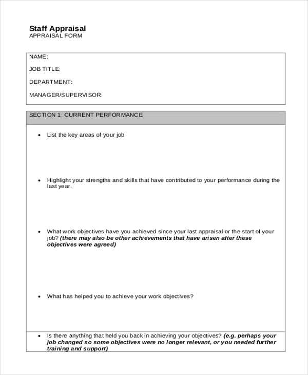 FREE 11+ Sample Staff Appraisal Forms in PDF Excel MS Word