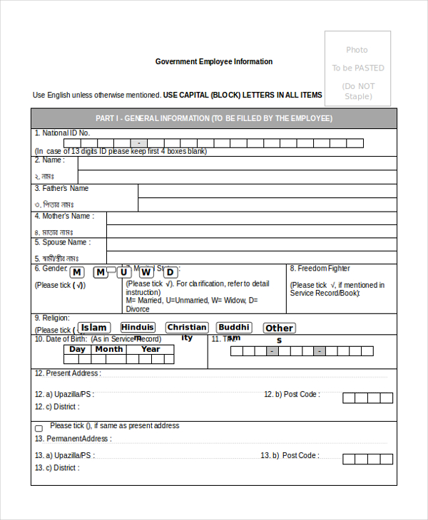 FREE 10+ Sample Employee Information Forms in PDF MS Word