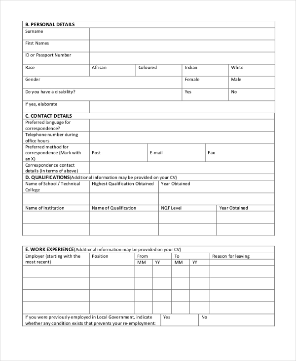 FREE 9+ Sample Printable Job Application Forms in PDF Excel MS Word