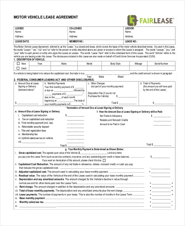 FREE 7+ Sample Lease Agreement Forms in PDF MS Word