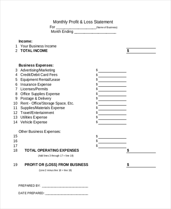 FREE 9+ Sample Profit and Loss Statement Forms in PDF MS Word Excel