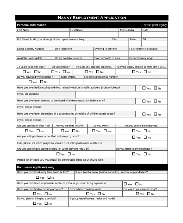 FREE 11+ Sample Generic Employment Application Forms in PDF MS Word