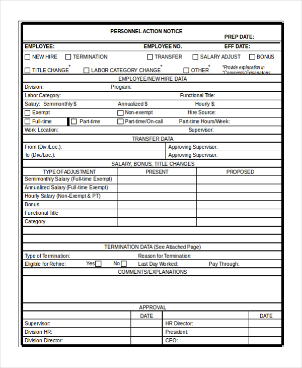 FREE 9+ Personnel Action Form Samples in MS Word PDF Excel