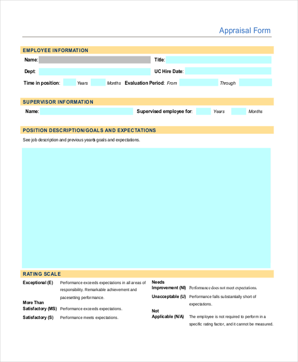 FREE 7+ Personal Appraisal Form Samples in PDF MS Word