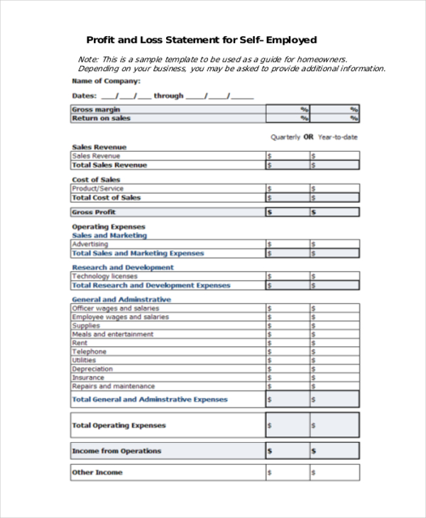FREE 9+ Sample Profit and Loss Statement Forms in PDF MS Word Excel