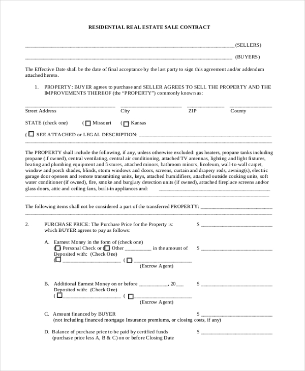 FREE 8+ Sample Real Estate Sales Contract Forms in PDF MS Word