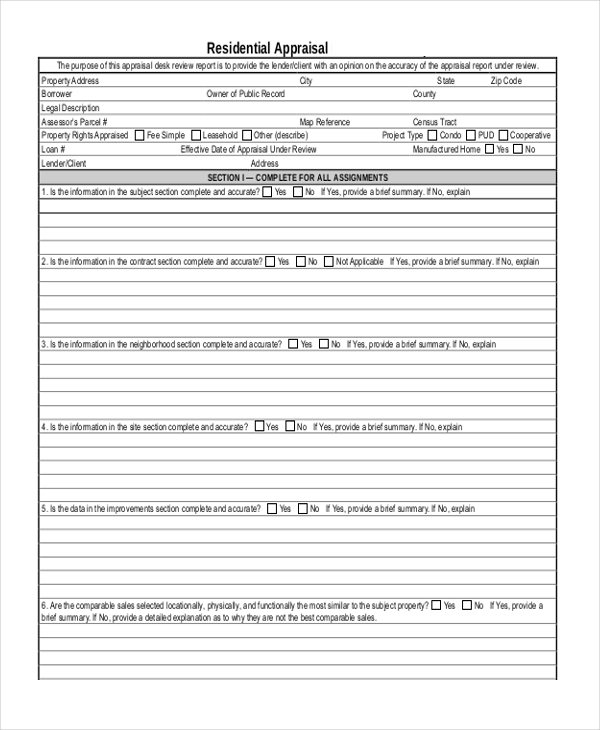 FREE 7+ Real Estate Appraisal Form Samples in PDF MS Word