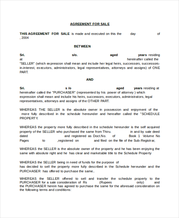 FREE 9+ Sales Agreement Forms in MS Word PDF