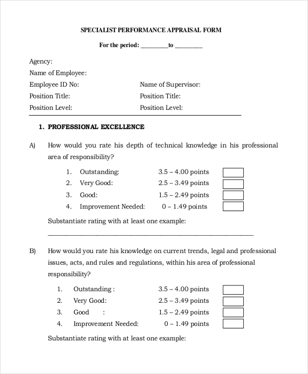 FREE 7+ Personal Appraisal Form Samples in PDF MS Word