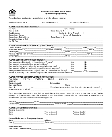 FREE 9+ Sample Rent Application Forms in PDF | MS Word