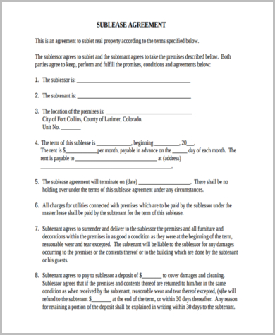 Free 8+ Sample Sublease Contract Forms In Pdf | Ms Word