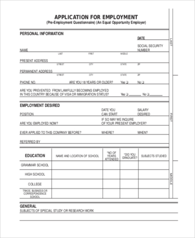 FREE 10+ Blank Employment Application Samples in PDF | MS Word | Excel