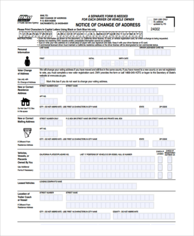 FREE 7+ Sample DMV Address Change Forms in PDF | MS Word