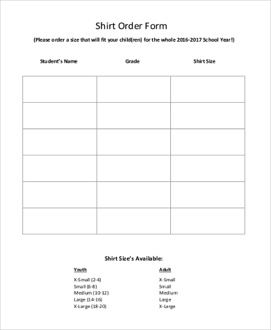 The microsoft excel template includes all the details of an order, such as an itemized list of products, quantities ordered, unit prices, and total cost. FREE 11+ Sample Shirt Order Forms in PDF | Excel | MS Word