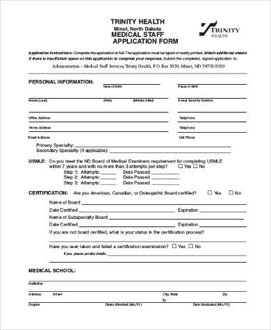 Free 9+ Sample Medical Application Forms In Pdf | Ms Word