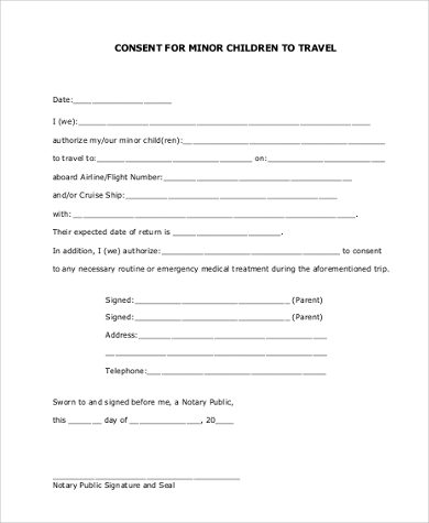 FREE 9+ Sample Travel Consent Forms in PDF | MS Word