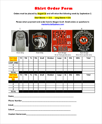 FREE 11+ Sample Shirt Order Forms in PDF | Excel | MS Word