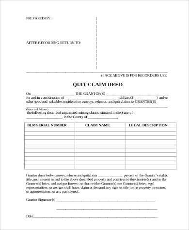 FREE 6+ Sample Quitclaim Deed Forms in PDF | MS Word