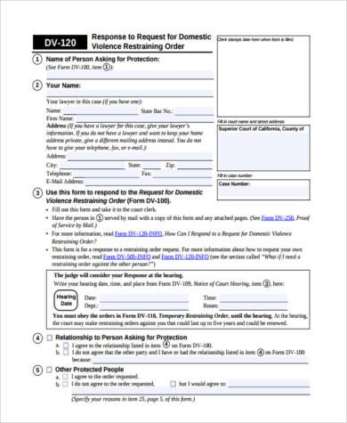 FREE 8+ Restraining Order Form Samples in PDF | MS Word