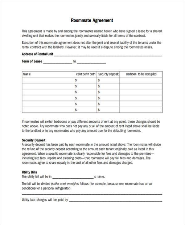 FREE 9+ Sample Roommate Agreements in PDF MS Word
