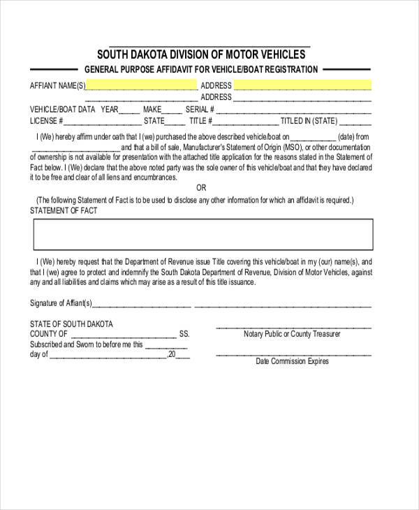 FREE 8+ Sample Vehicle Affidavit Forms in PDF MS Word