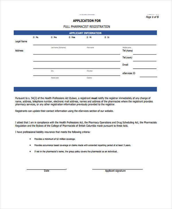 Pharmacy Registration Form 2023 Printable Forms Free Online