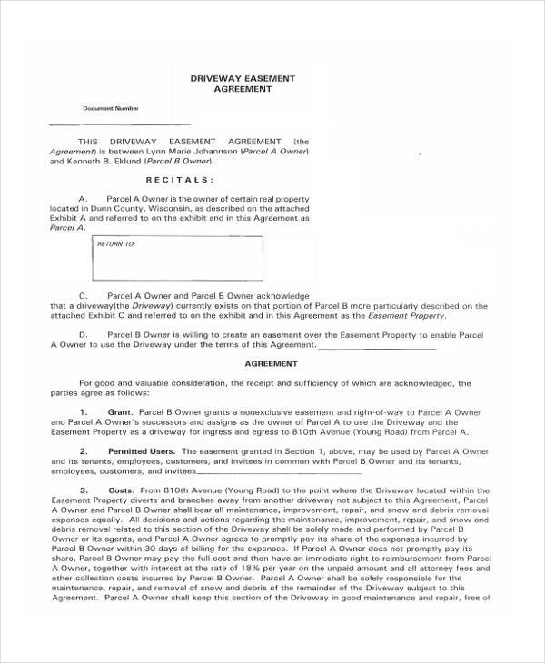 FREE 7+ Sample Driveway Easement Agreement Forms in PDF MS Word