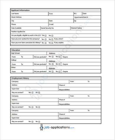 Blank Simple Printable Job Application