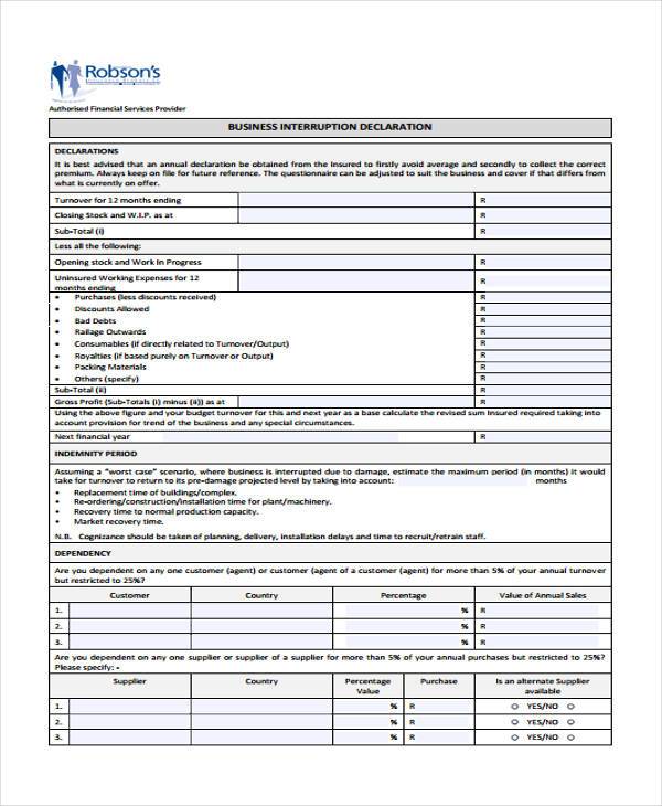 FREE 12+ Business Declaration Form Samples, PDF, MS Word, Google Docs