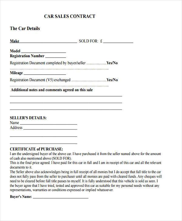 FREE 8+ Sample Sale Contract Forms in PDF MS Word