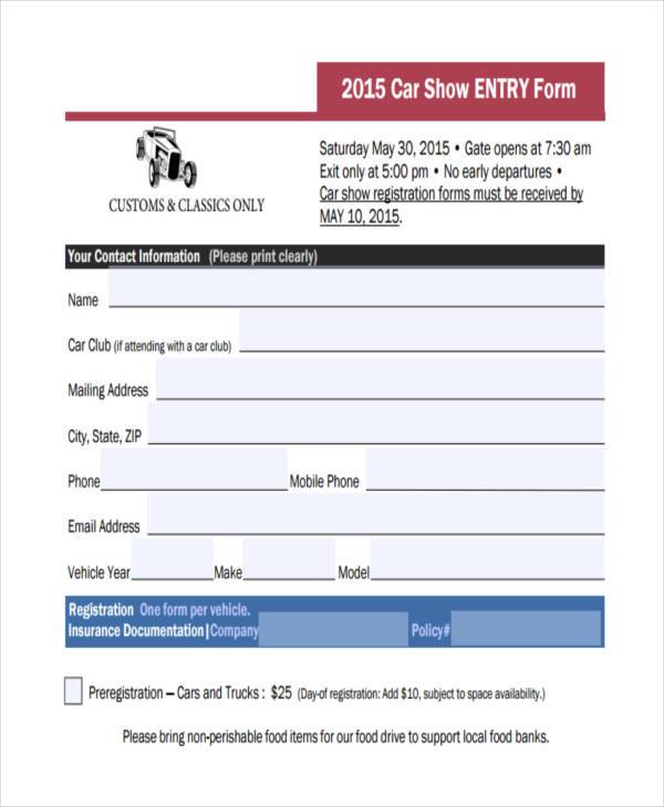 FREE 10+ Car Show Registration Forms in PDF MS Word